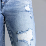 Cello Distressed Fray Ankle Cropped Skinny Jeans for Women