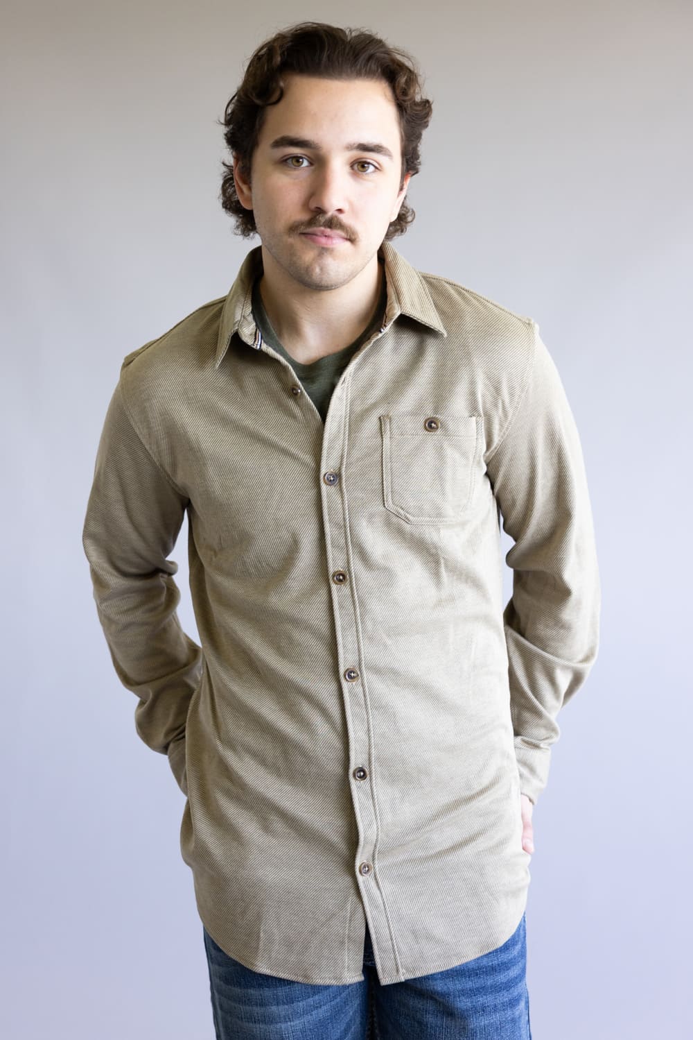 Diagonal Shirt Jacket for Men in Golden Brown