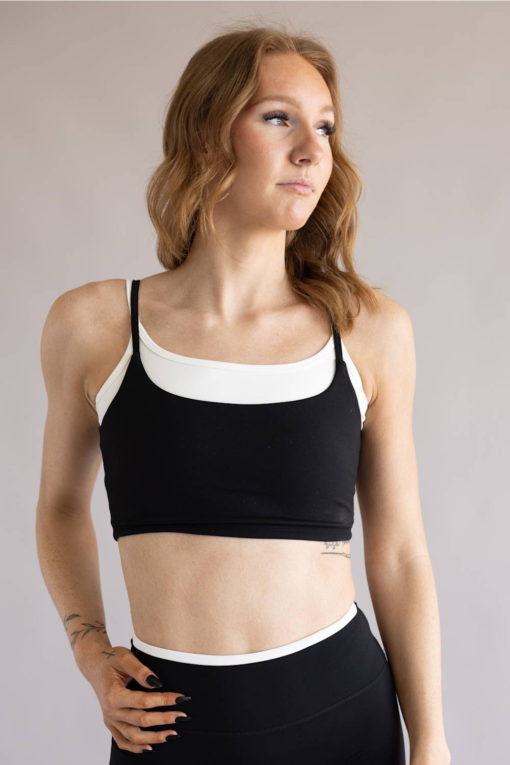 Double Layer Sports Tank Top for Women in Black/White