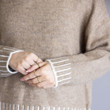 Elan Blanket Stitch Mock Neck Sweater for Women in Tan