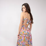 Open Back Floral Maxi Dress for Women in Ivory