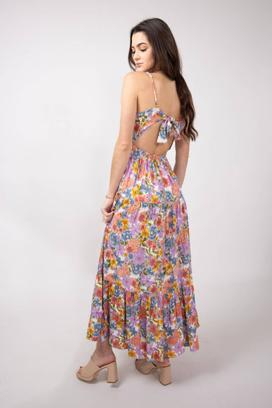 Open Back Floral Maxi Dress for Women in Ivory