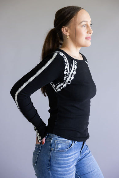 Free People Lost Love Long Sleeve Top for Women in Black