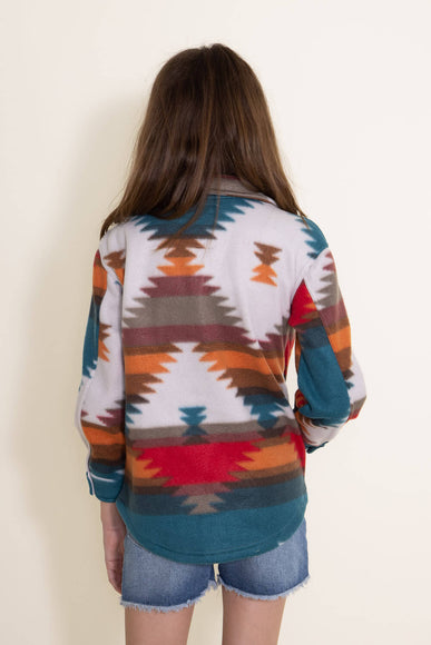 Youth Polar Fleece Shacket for Girls in Red Aztec