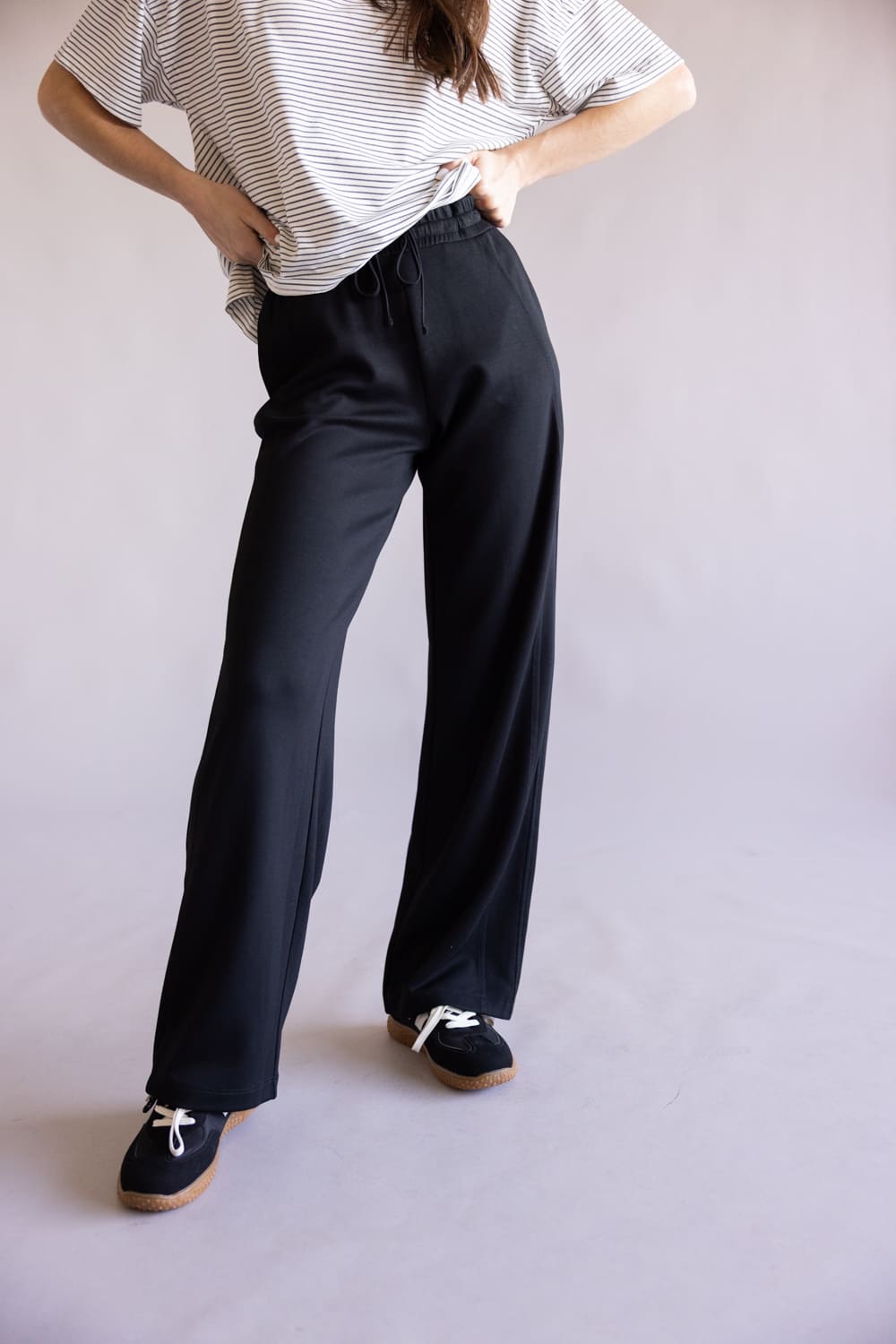 High Rise Ease Into It Drawstring Lounge Pants for Women in Black