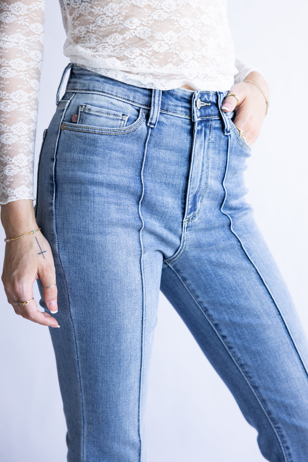 Judy Blue High Rise Pintuck Fray Hem Flare Jeans for Women