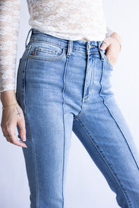 Judy Blue High Rise Pintuck Fray Hem Flare Jeans for Women