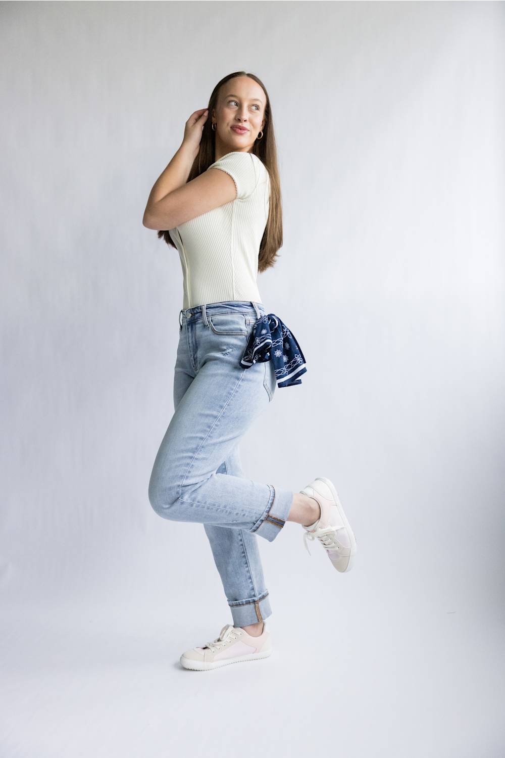 Judy Blue Mid Rise Bandana Boyfriend Jeans for Women