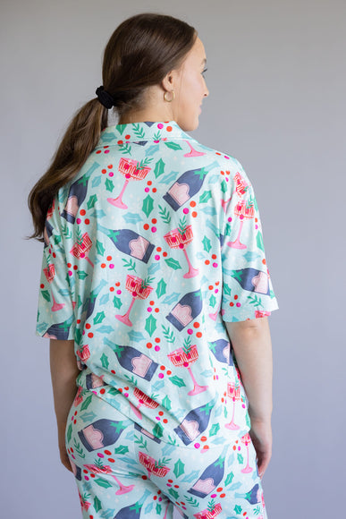 Mistletoe Champagne Soft Pajama Set for Women in Mint