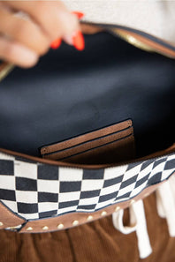 KW Fashion Checkered Crossbody Bag for Women in Brown