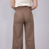 Love Tree Smocked Waist Linen Pants for Women in Mocha