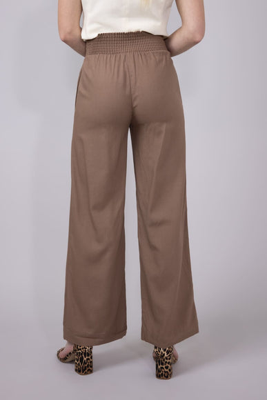 Love Tree Smocked Waist Linen Pants for Women in Mocha