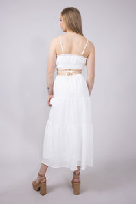 Ruffle Bodice Side Cut Out Dress for Women in White