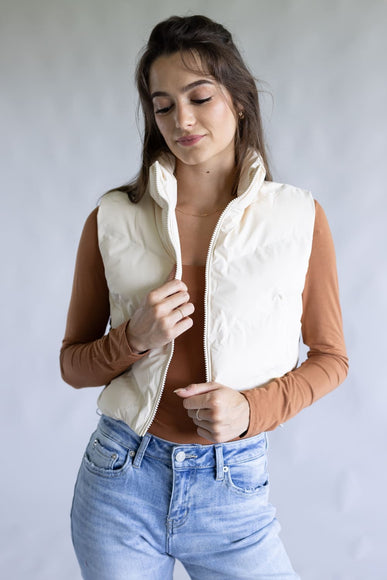 Love Tree Cropped Puffer Vest for Women in Ivory | 5142VN-IVORY
