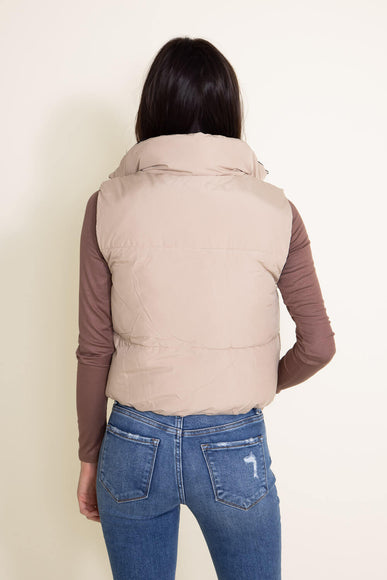 Love Tree Cropped Reversible Puffer Vest for Women in Black/Beige