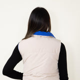 Love Tree Cropped Reversible Puffer Vest for Women in Blue/Beige