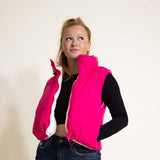 Love Tree Cropped Reversible Puffer Vest for Women in White/Fuchsia