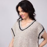 Aaron & Amber Embroidered V-Neck Sweater Vest for Women in Oatmeal