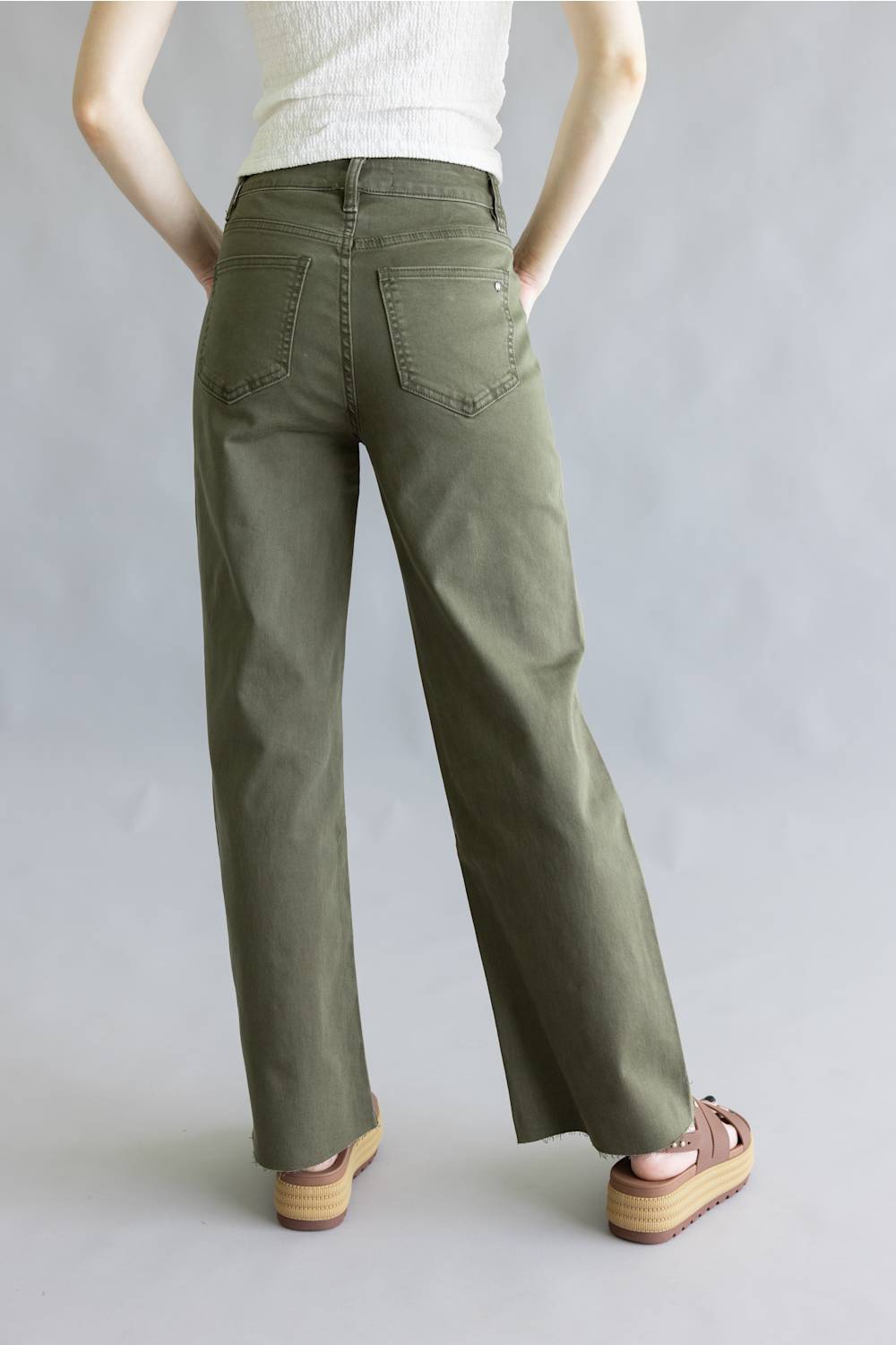 Mica High Rise Front Yoke Wide Leg Jeans for Women in Green