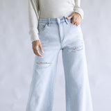 Mica High Rise Light Wash Wide Leg Fray Hem Jeans for Women