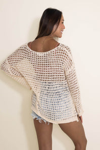 Miracle Clothing Crochet Sweater for Women in Beige | F118-BEIGE