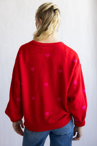 Miracle Heart Pattern Sweater for Women in Red
