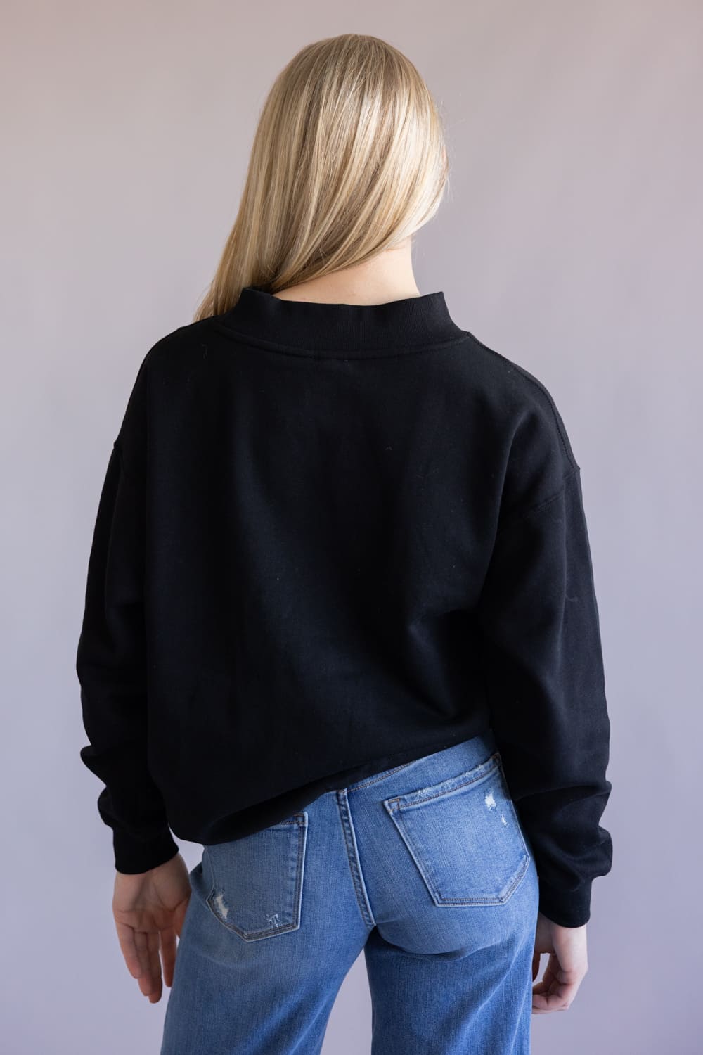Mock Neck Oversized Fleece Pullover for Women in Black