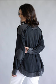Mineral Wash Knit Top for Women in Black
