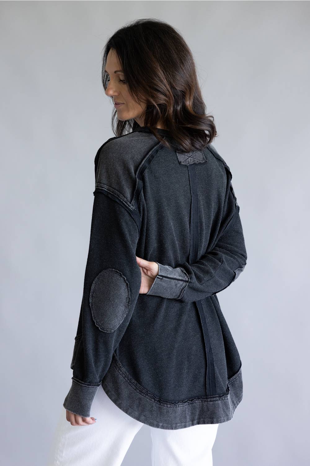 Mineral Wash Knit Top for Women in Black
