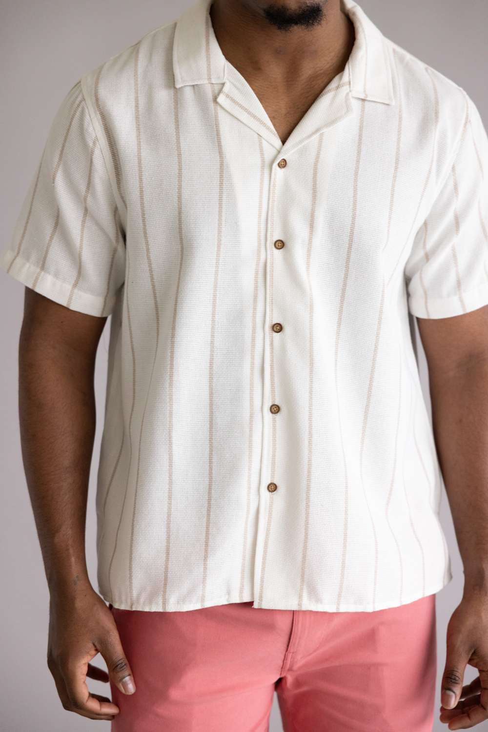 Textured Woven Button Up Shirt for Men in Ecru