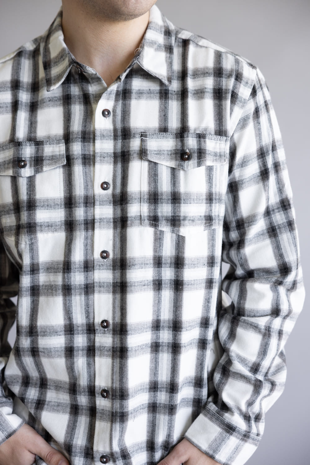 Plaid Flannel Shirt for Men in Ivory Black