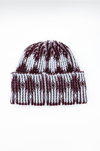 Knit cuffed beanie with geometric pattern 