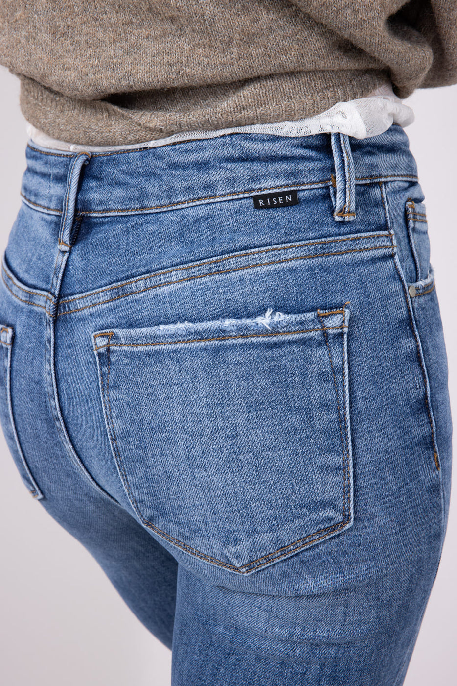 Risen Mid-Rise Medium Wash Straight Leg Jeans for Women
