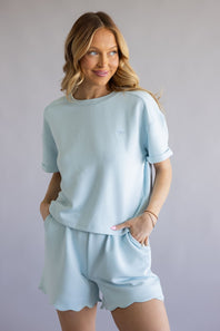 Simply Southern Scalloped Shorts for Women in Robins Egg Blue