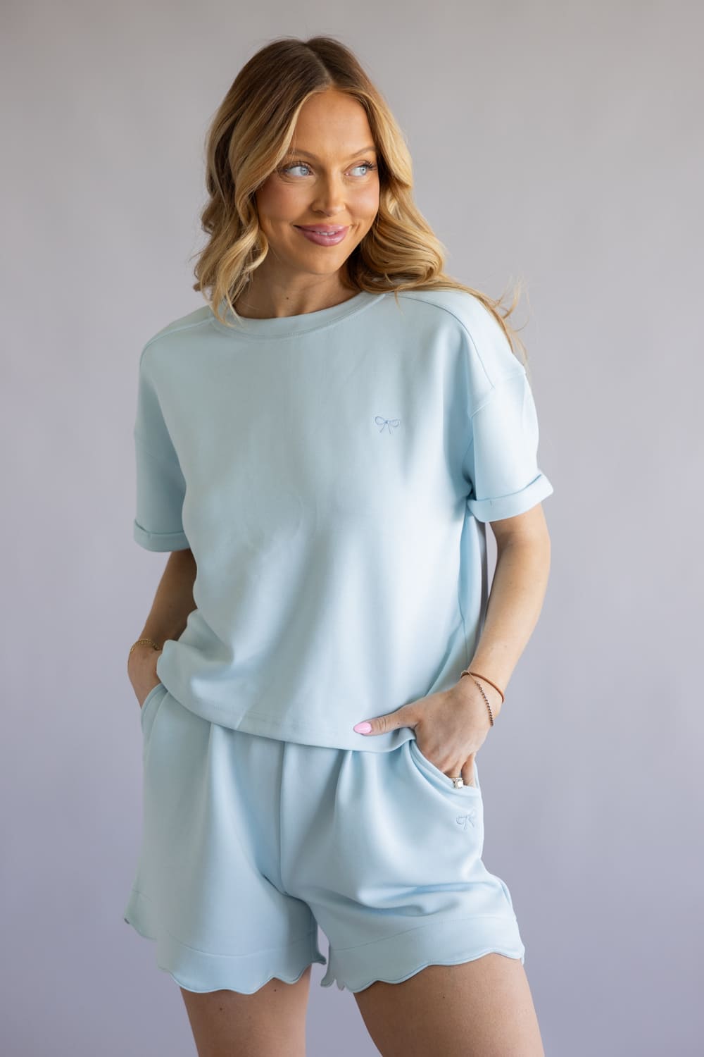 Simply Southern Scalloped Shorts for Women in Robins Egg Blue