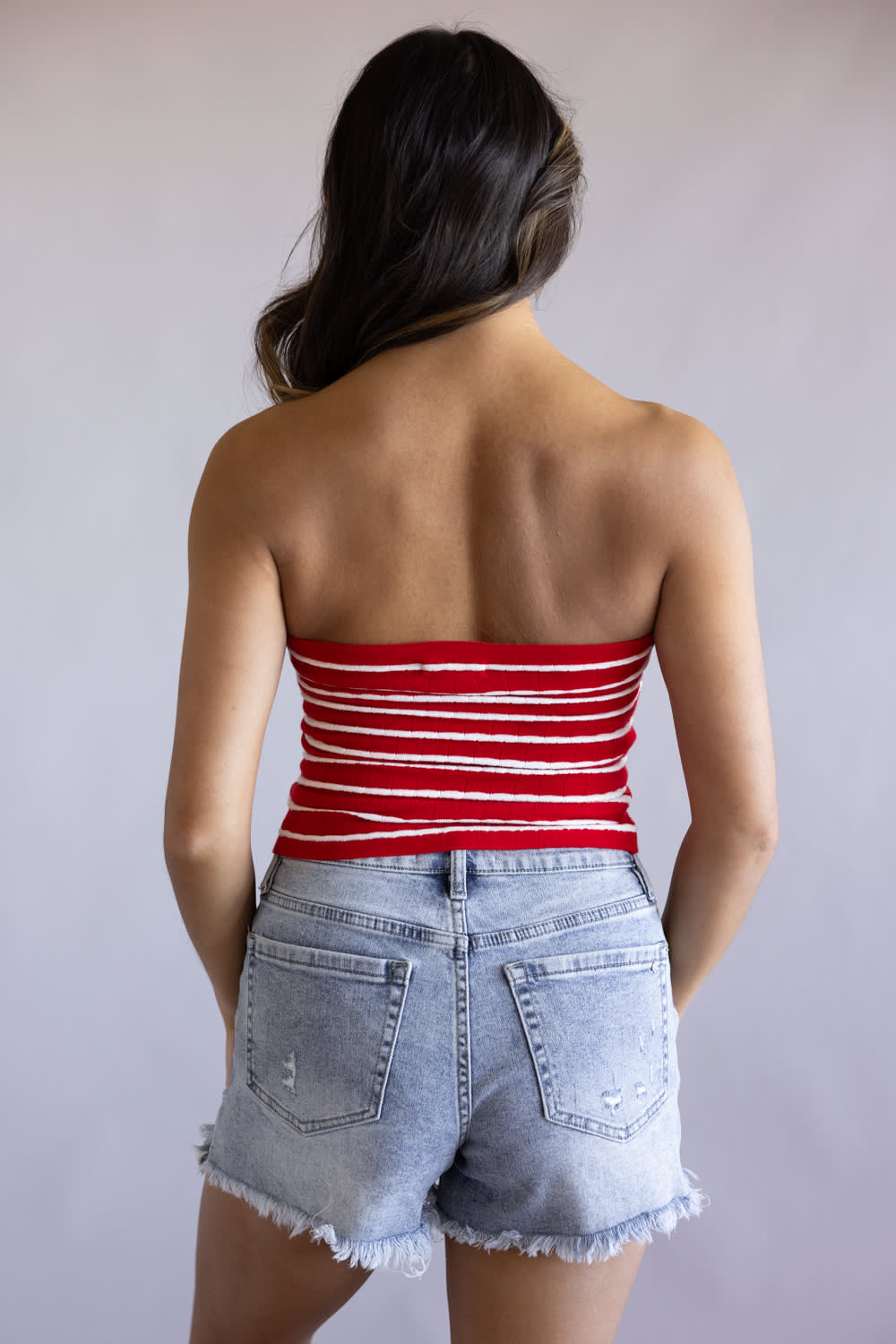 Striped Twist Front Tube Top for Women in Red/White
