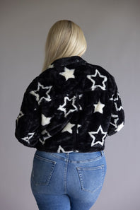 Star Faux Fur Cropped Coat for Women in Black