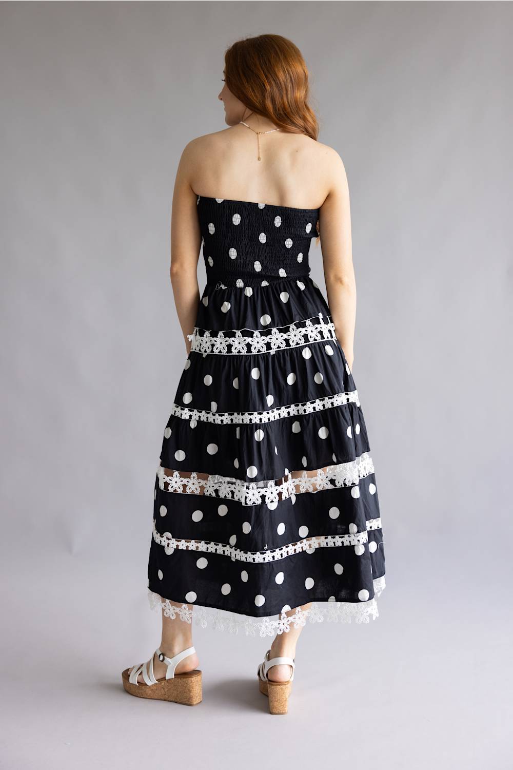 Strut & Bolt Polka Dot Eyelet Lace Strapless Midi Dress for Women in B –  Glik's