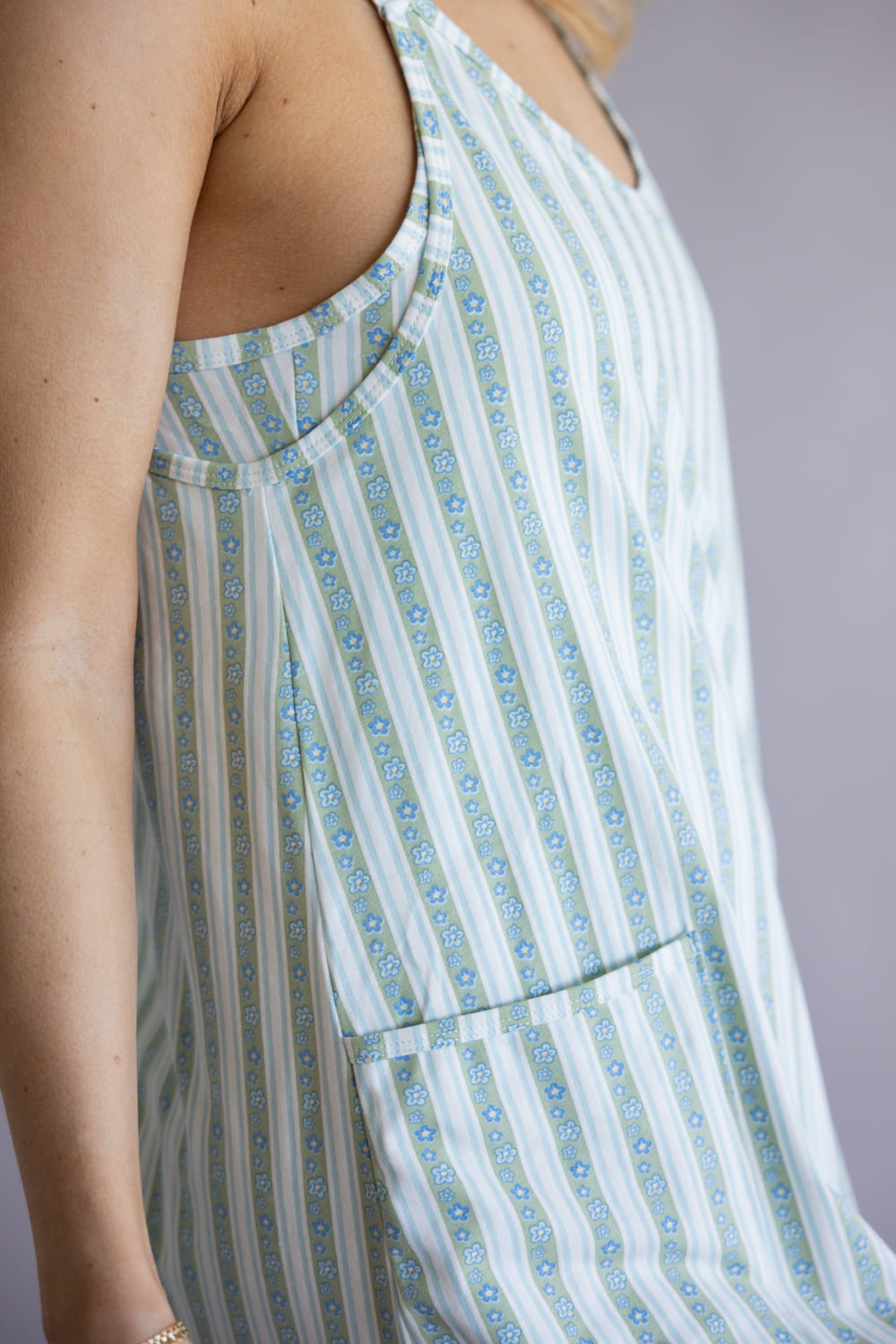 Simply Southern Tara Romper Dress for Women in Robins Egg Stripe 