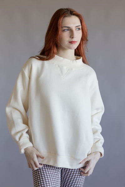 Things Between Mock Neck Fleece Pullover for Women in Cream