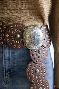 Western Concho Belt for Women in Brown