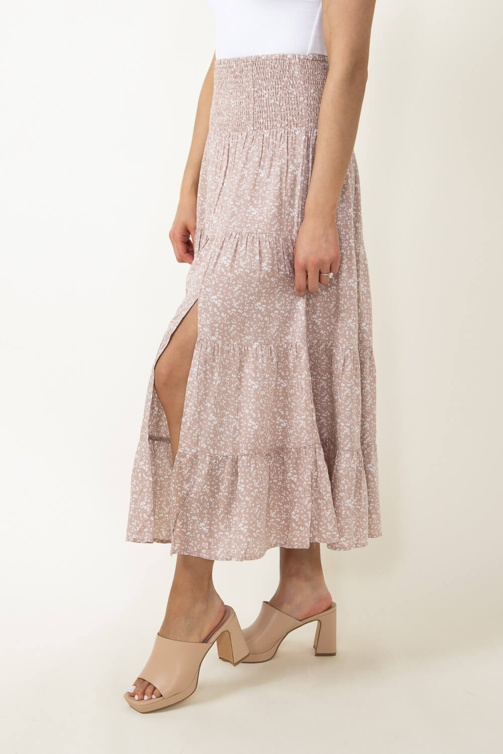 Wishlist Floral Midi Skirt with Side Slit for Women in Taupe