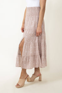 Wishlist Floral Midi Skirt with Side Slit for Women in Taupe
