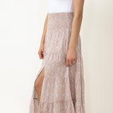 Wishlist Floral Midi Skirt with Side Slit for Women in Taupe
