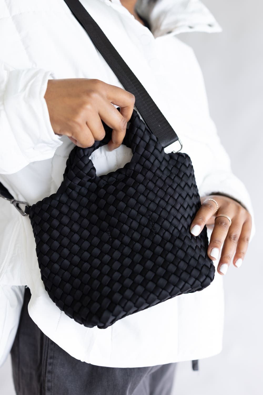 Woven Crossbody Bucket Purse for Women in Black