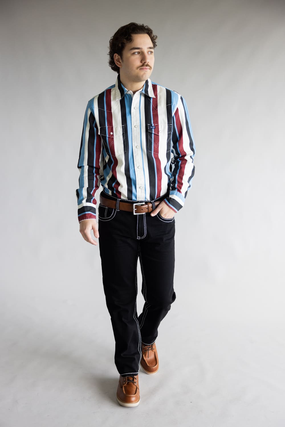 Wrangler Brushpopper Snap Workshirt for Men in Blue/Blue Raspberry