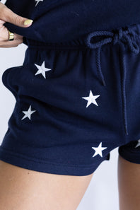1897 Active Embroidered Star Fleece Shorts for Women in Navy Blue