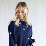 1897 Active Embroidered Star Fleece Sweatshirt for Women in Navy Blue