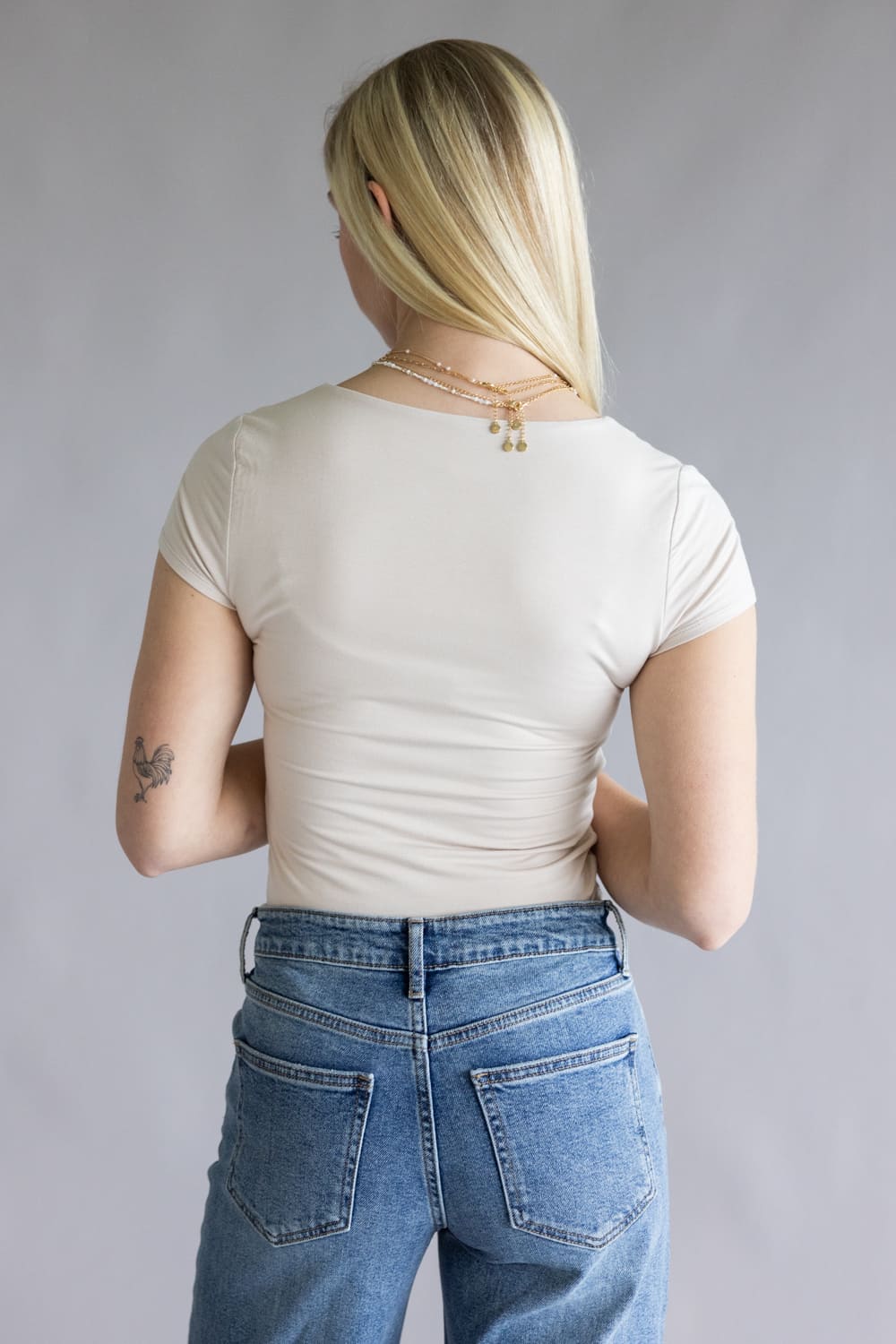 Be Cool Seamless Double Layer Knit T-Shirt for Women in Ecru