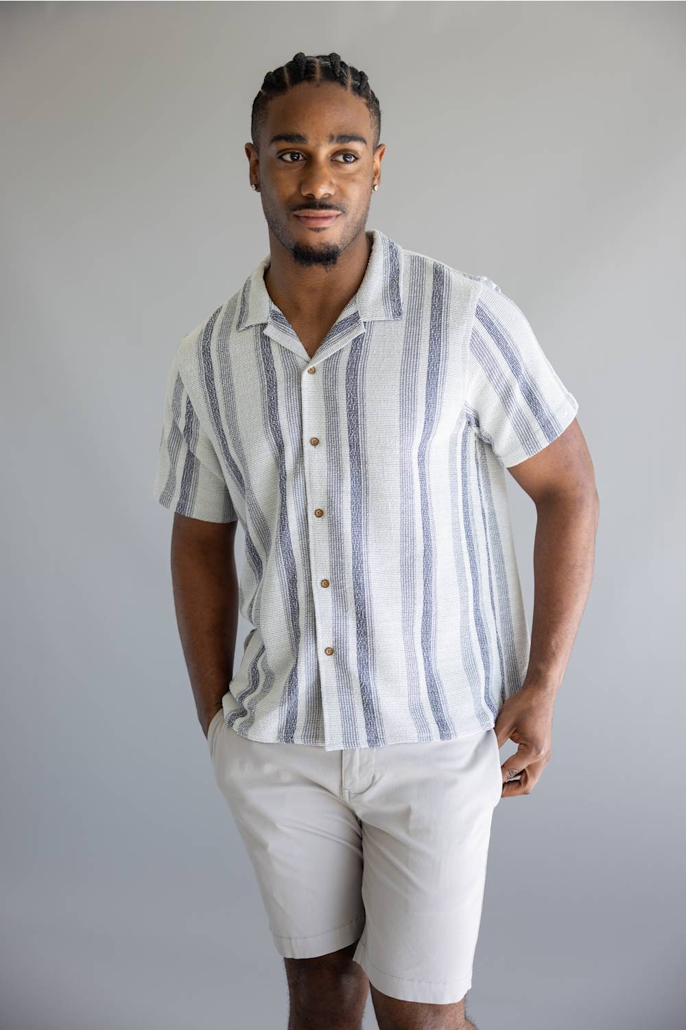 Woven Button Up Shirt for Men in Blue